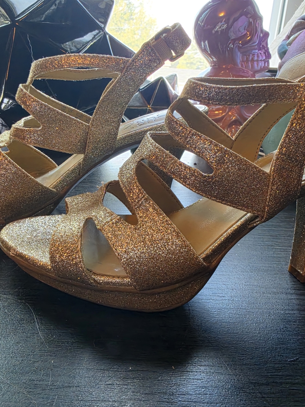 Naturalizer Gold Glitter Platform Heels